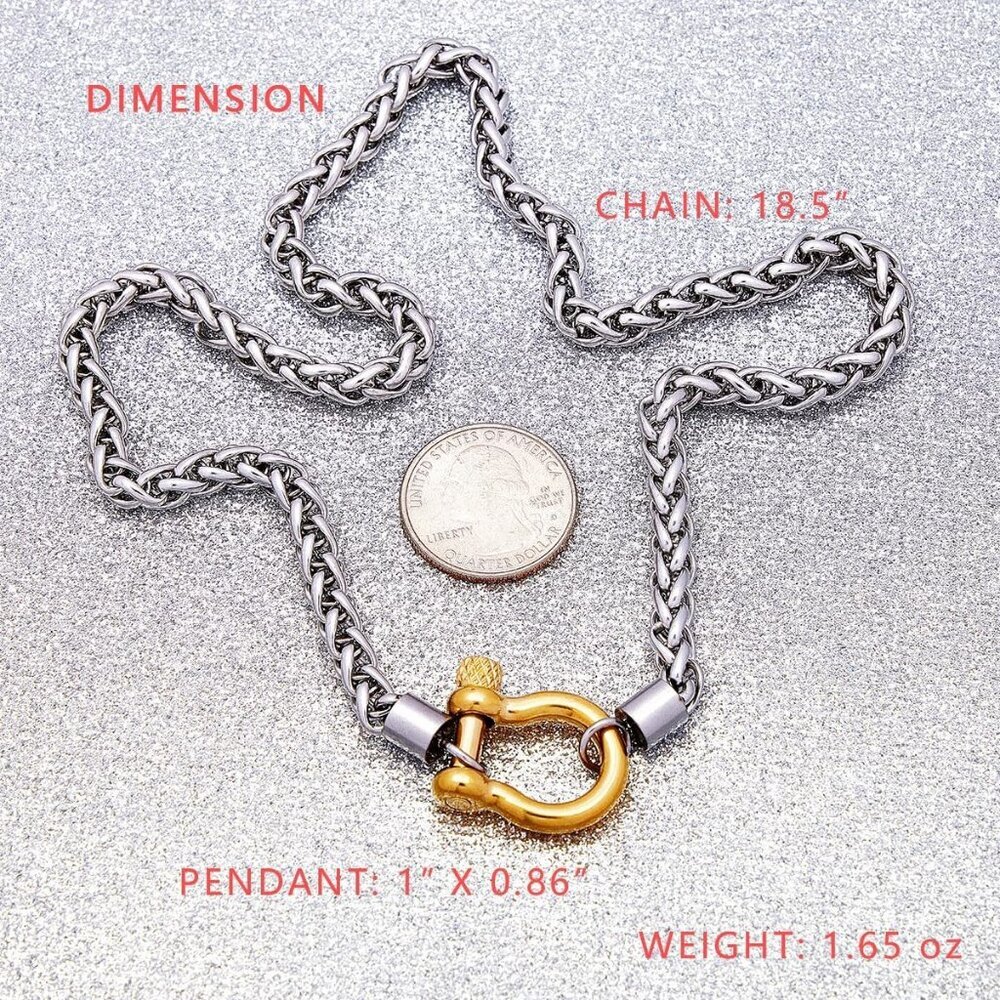 Heavy Screw Anchor Shackle Wheat Chain Necklace for Women, 18.5 inch Gold/Silver - Picture 4 of 6